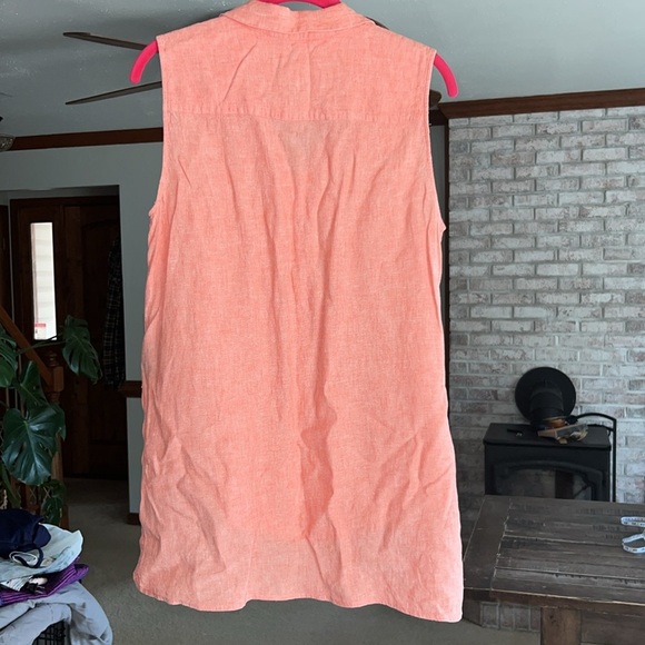 Sharagano Medium Coral Sleeveless Hi Low Linen Blend Top - Picture 4 of 9